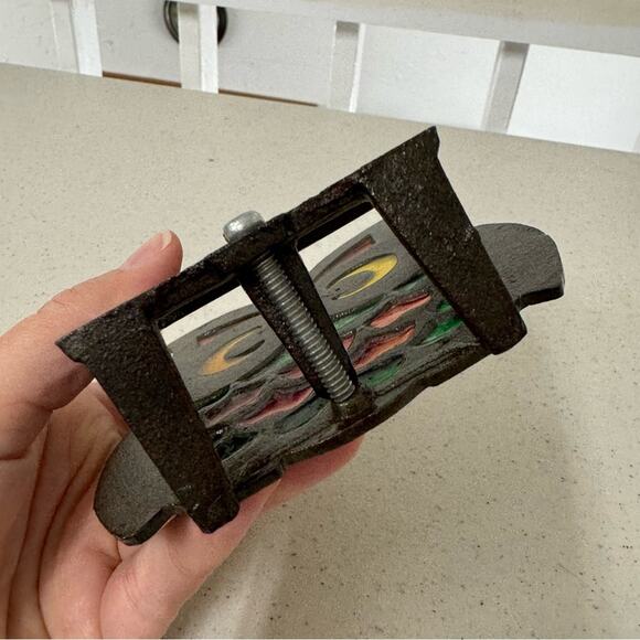 Vintage Metal Stained Glass Owl Figurine Shelf Sitter Decor Orange Green Fall - Picture 4 of 5